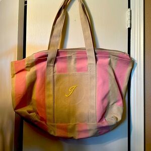 Large Pink Striped Canvas bag